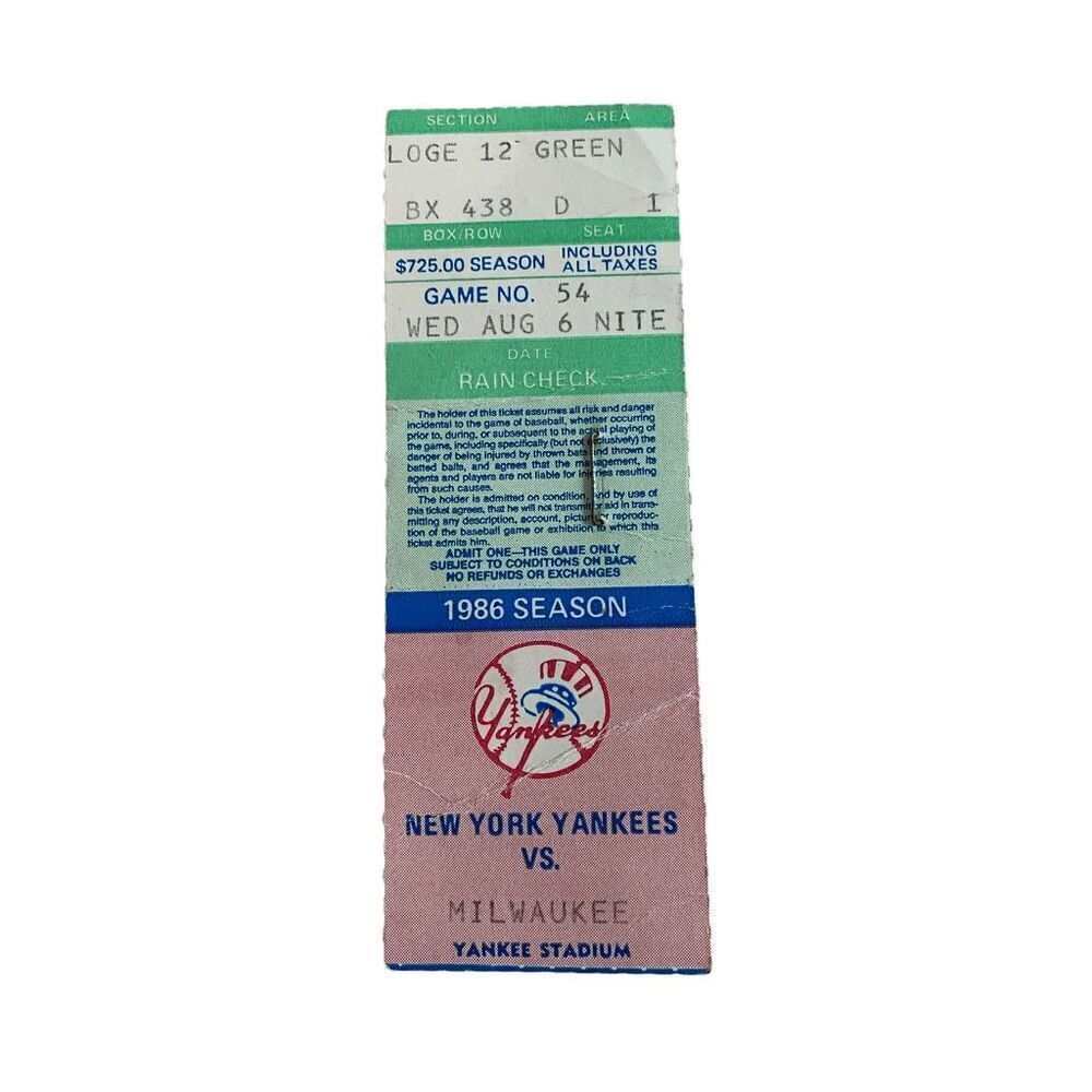 New‎ York Yankees vs Milwaukee Aug 6 1986 Ticket Stub Old Stadium